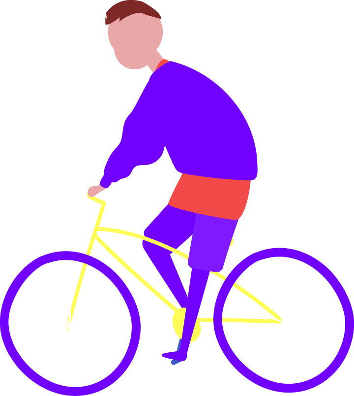 Personagem da Marca entrando na tela de bicicleta